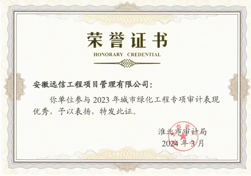 祝賀！安徽遠信獲淮北市審計局表彰